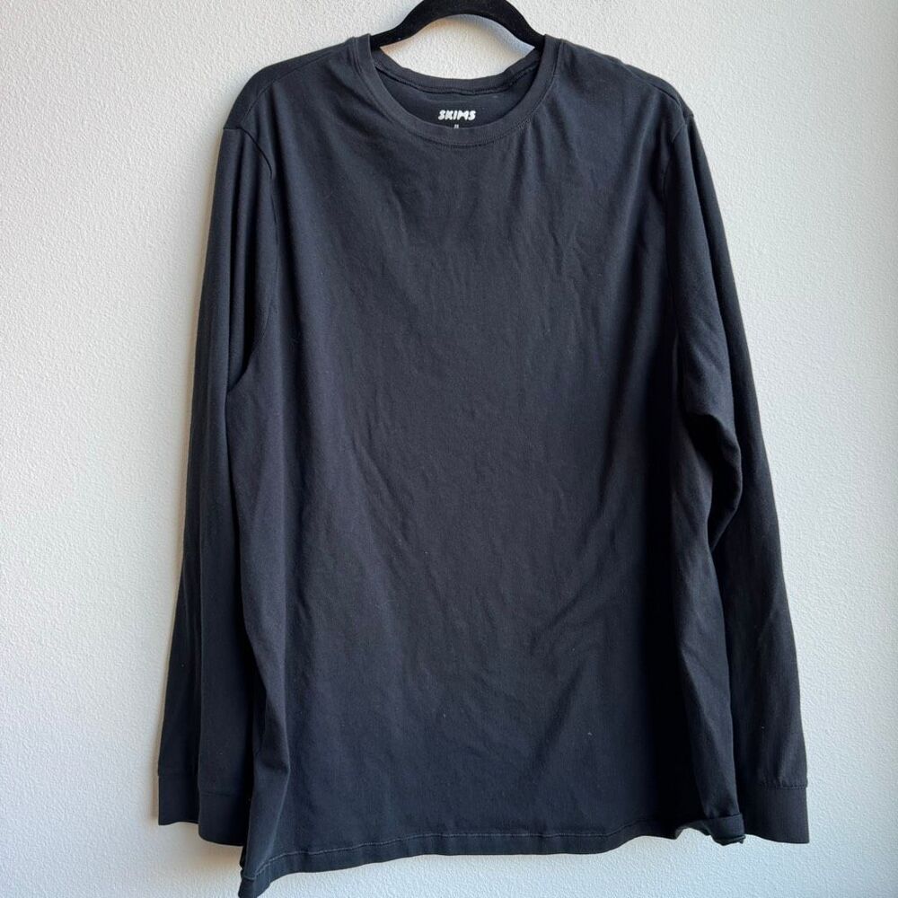 Skims Oversize Relaxed Boyfriend T Shirt Onyx Black Size 2X Long Sleeve Cotton